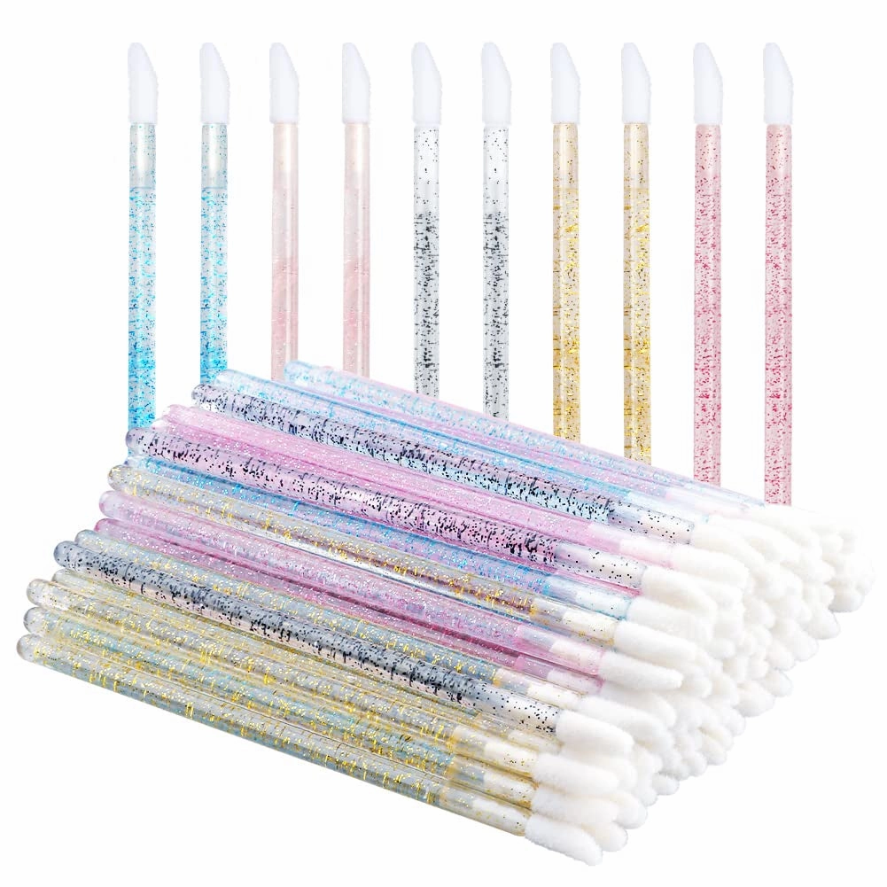 100PCS Glitter Crystal Lip Brush, Disposable Lip Brushes, Lip Gloss Applicators,Lip Gloss Wands Applicator Perfect Makeup Tool Kits (Pink)