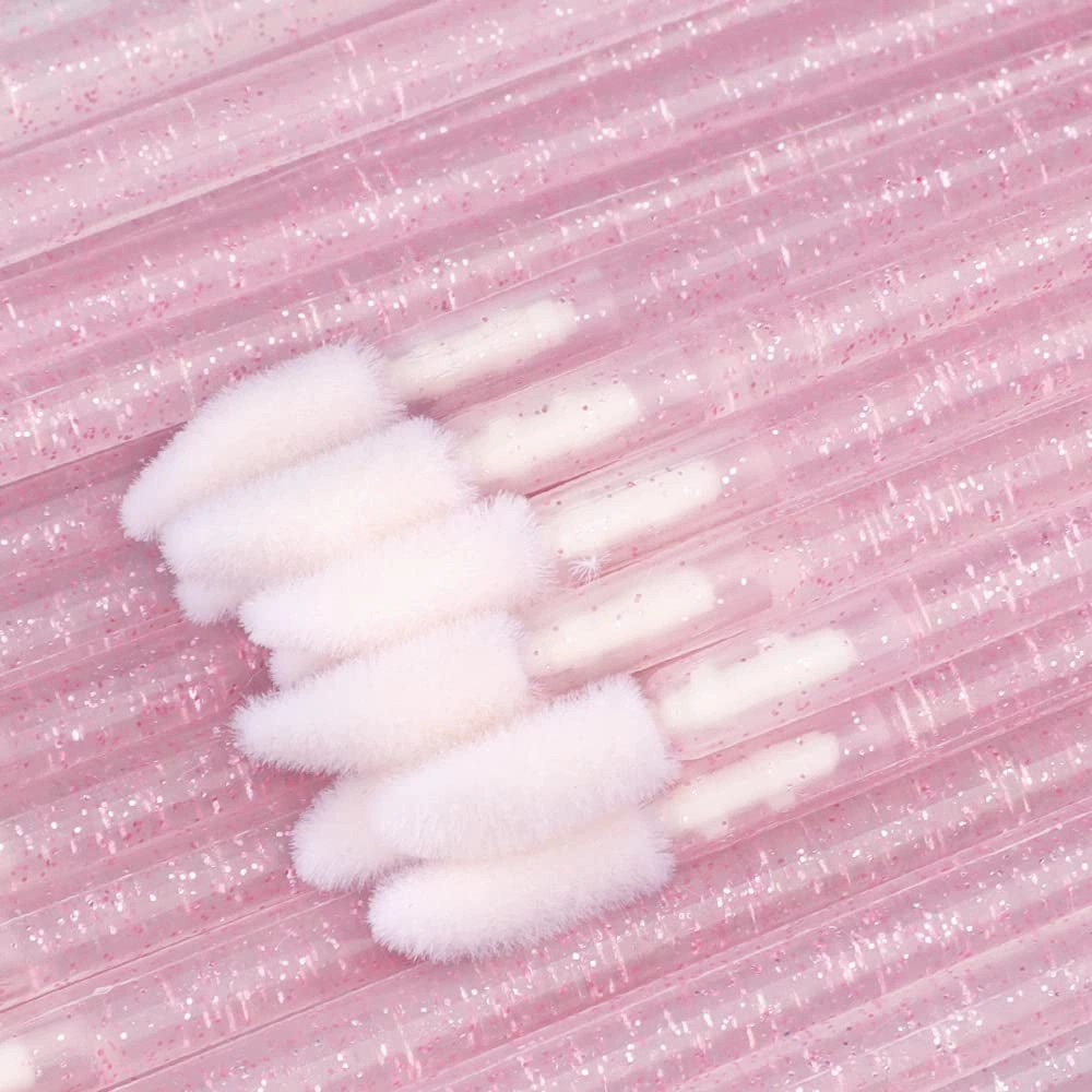100PCS Glitter Crystal Lip Brush, Disposable Lip Brushes, Lip Gloss Applicators,Lip Gloss Wands Applicator Perfect Makeup Tool Kits (Pink)