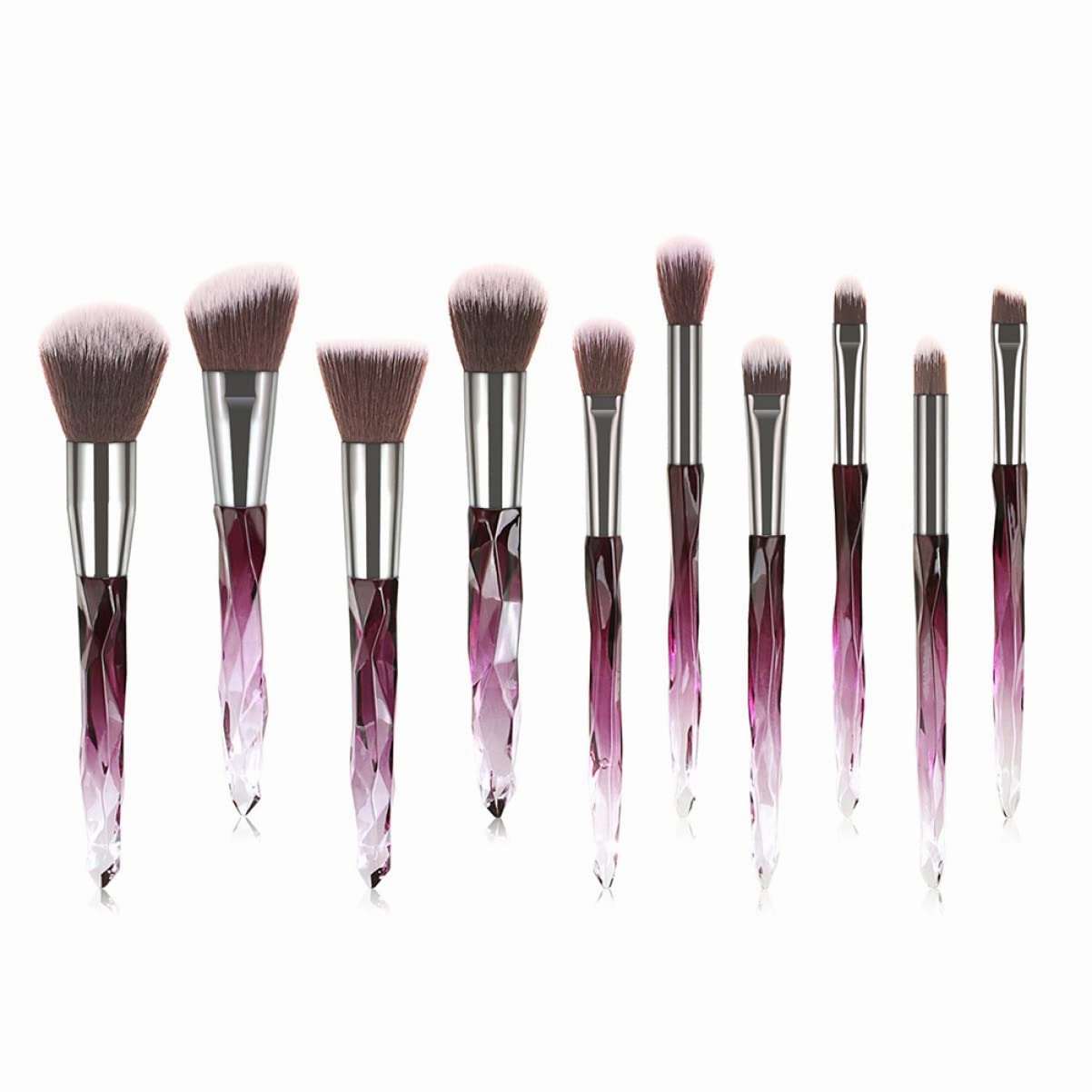 10pcs Crystal Makeup Brush White Bristles for Powder Blush for Women Cosmetics Application and t
