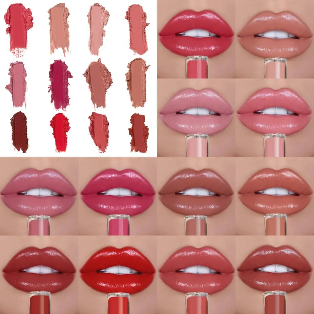 12 Color Cream Lip Gloss Lipstick Lightweight, Upgraded Waterproof Long-Lasting Moisturizing Lip Lipsticks,Non-Stick to Cup Natural Jelly Lipsticks for Women Home Travel Indoor Outdoor (002)