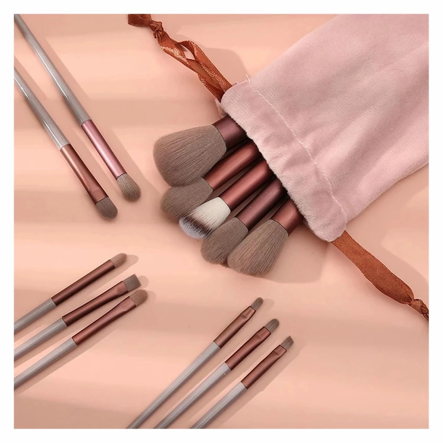 13 PCS Makeup Brushes Set Eye Shadow Foundation Women Cosmetic Brush Eyeshadow Blush Beauty Soft Make Up Tools Bag(Yellow with bag)
