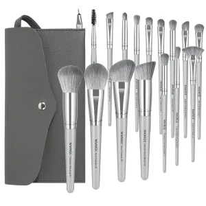 17 Pcs Makeup Brushes, Glitzcharm Makeup Brushes Set Premium Synthetic Powder Blush Concealers Eye Shadow Eyeliner Brushes Kits Make Up Brushes with Bag(Grey)