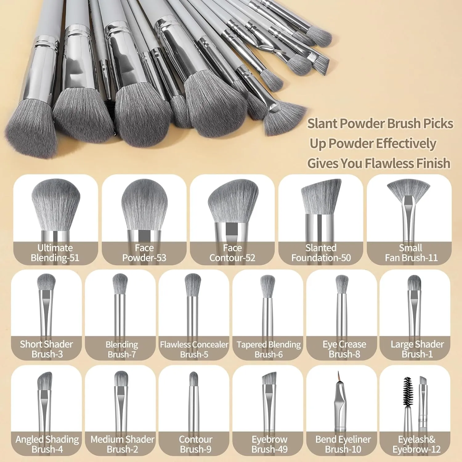 17 Pcs Makeup Brushes, Glitzcharm Makeup Brushes Set Premium Synthetic Powder Blush Concealers Eye Shadow Eyeliner Brushes Kits Make Up Brushes with Bag(Grey)