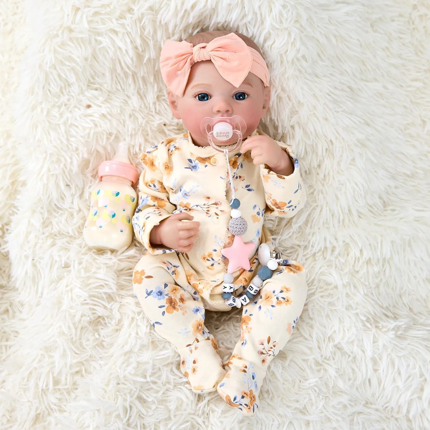 17" Realistic and Cute Reborn Baby Girl Zoey Opened Her Eyes, Handmade Lifelike Reborn Doll, Advanced Painted Vinyl Gift Set for Kids Age 3 