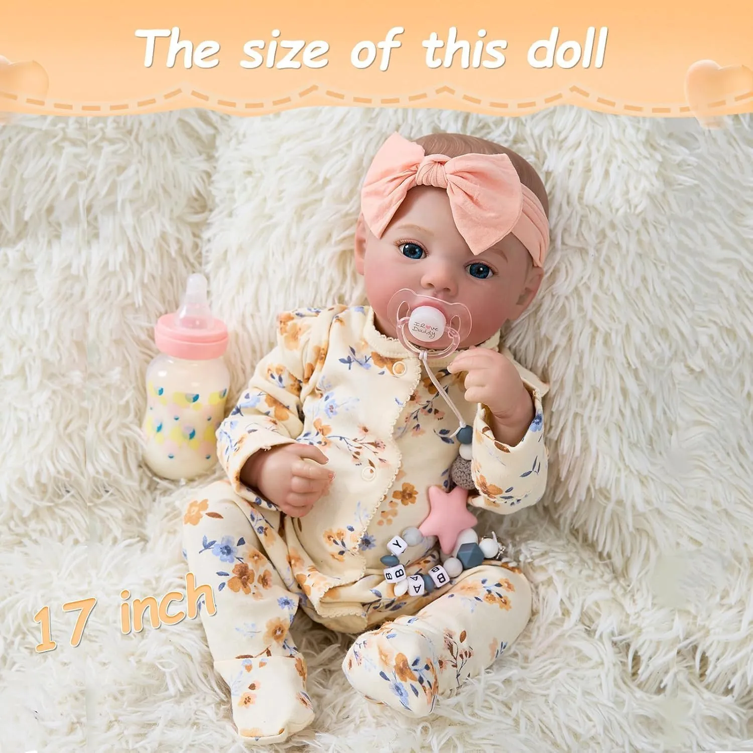 17" Realistic and Cute Reborn Baby Girl Zoey Opened Her Eyes, Handmade Lifelike Reborn Doll, Advanced Painted Vinyl Gift Set for Kids Age 3 