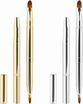 2 Pack Retractable Lip Brush for Lipstick Lip Gloss Double-Ended Lip Makeup Brushes with Cap Lipstick Brush Applicator Travel