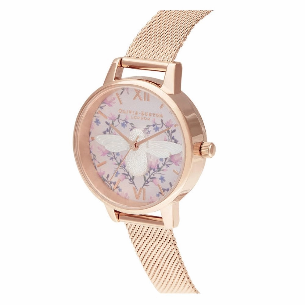 3D Bee Meant to Bee Blush Dial Silver and Rose Gold Mesh Watch
