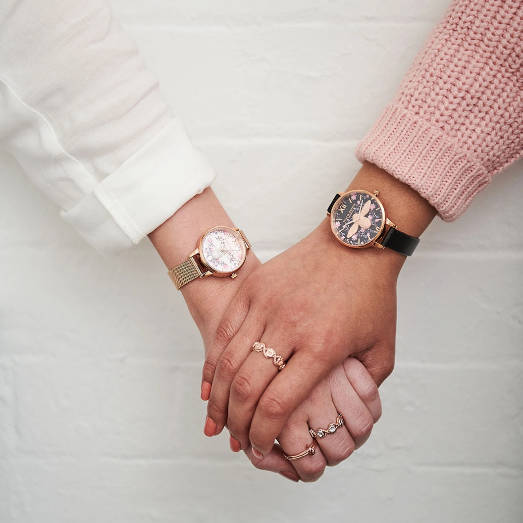 3D Bee Meant to Bee Blush Dial Silver and Rose Gold Mesh Watch