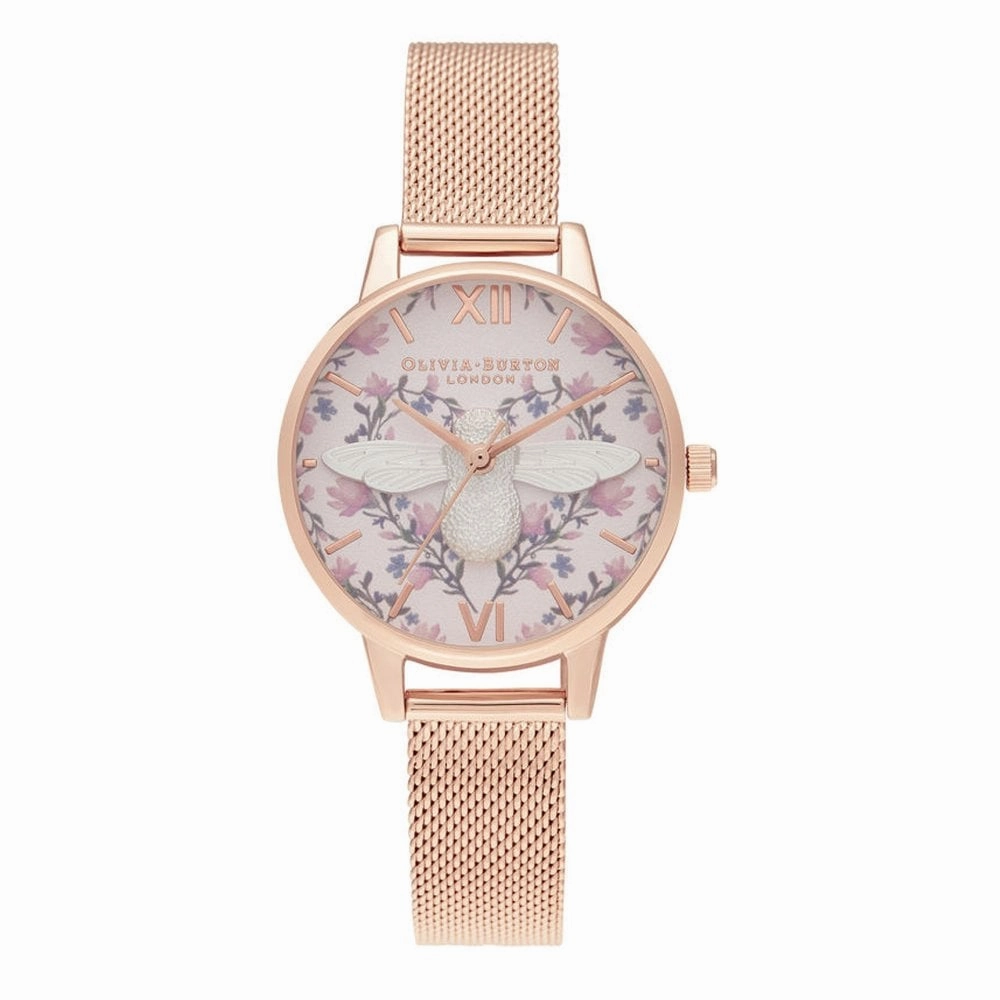 3D Bee Meant to Bee Blush Dial Silver and Rose Gold Mesh Watch