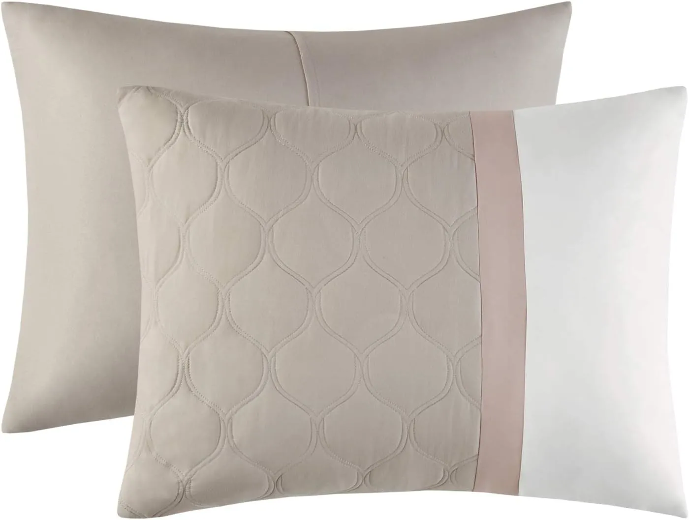 510 DESIGN Luxe Quilted Comforter Set Modern Transitional Design, All Season Down Alternative Warm Bedding Matching Shams, Bedskirt, Decorative Pillow, Queen, Shawnee Scrollwork Blush