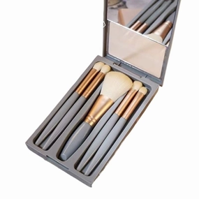 5-piece mirror box makeup brush with mirror travel soft-bristled loose powder eye shadow brush blush brush portable set(Blue)
