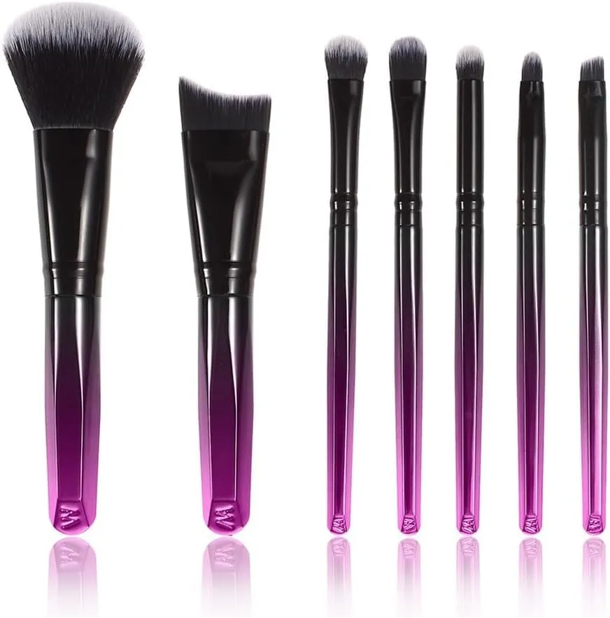 7pcs Mini Makeup Brush Set Gradient Color Portable Makeup Tools Travel Makeup Set Brushes(D)