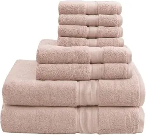 8 Piece Cotton Towel Set, Highly Absorbent Spa Quality, Blush Color