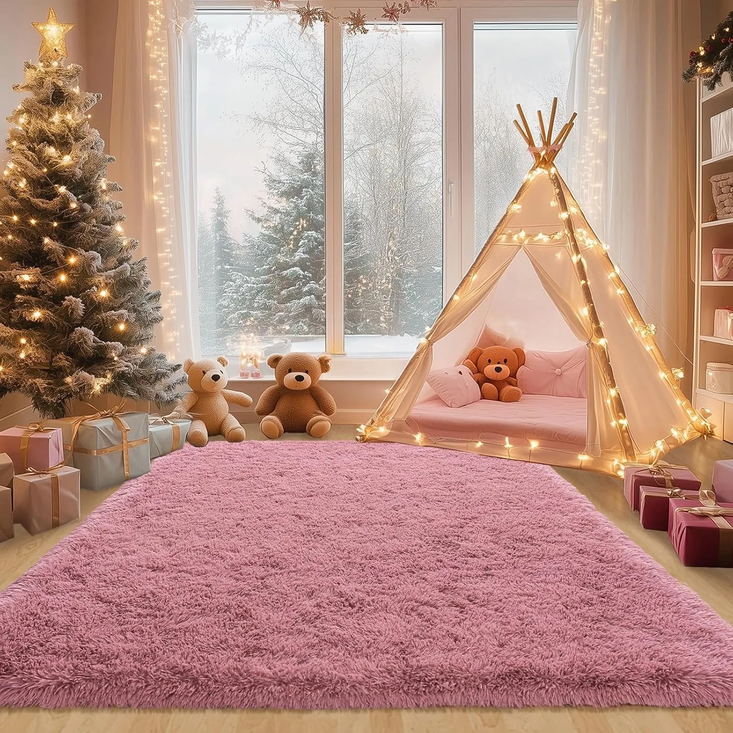9x12 Large Rugs for Living Room, Blush Pink Area Rugs Soft Fluffy Furry Plush Bedroom Girls Room Carpet, Non-Slip Big Indoor Floor Rugs, Shag Throw Rug for Home Decor