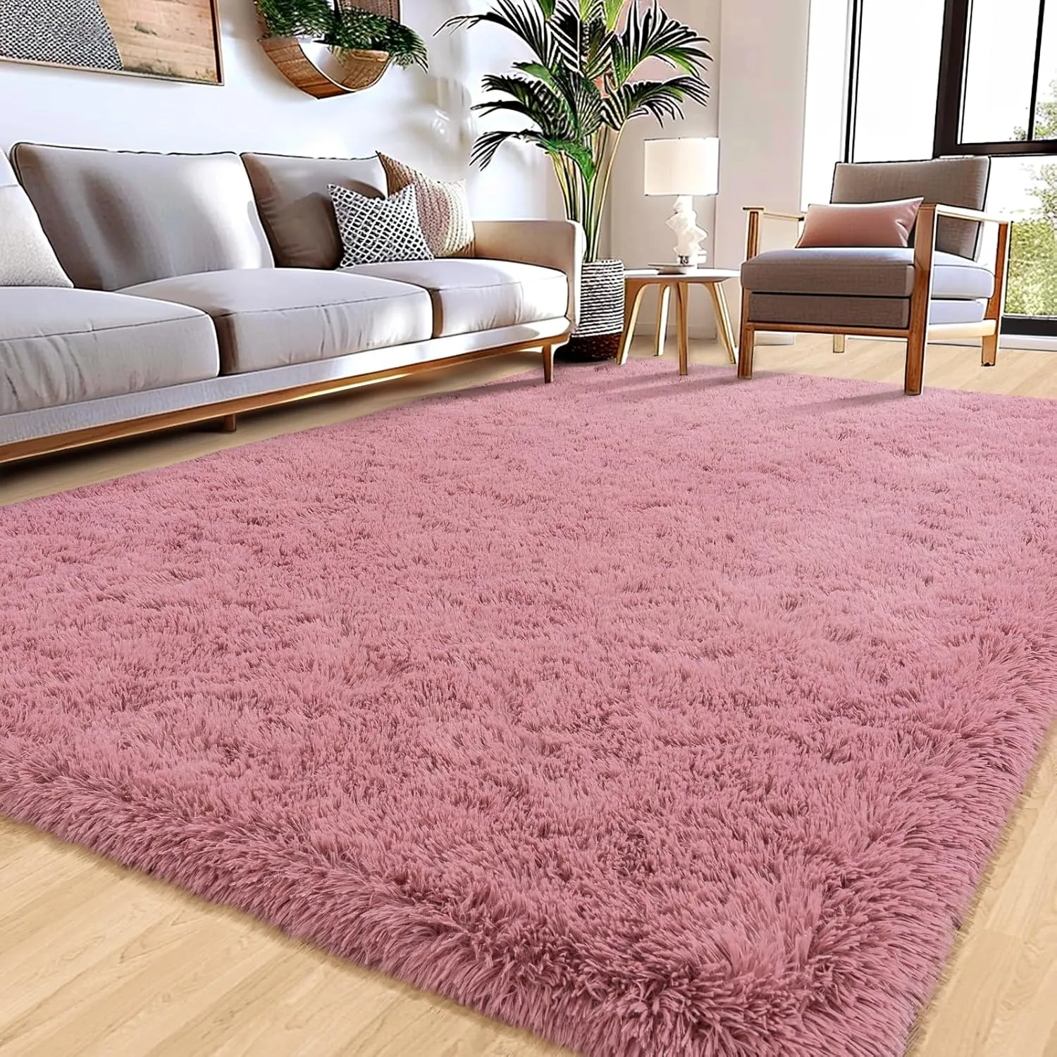 9x12 Large Rugs for Living Room, Blush Pink Area Rugs Soft Fluffy Furry Plush Bedroom Girls Room Carpet, Non-Slip Big Indoor Floor Rugs, Shag Throw Rug for Home Decor