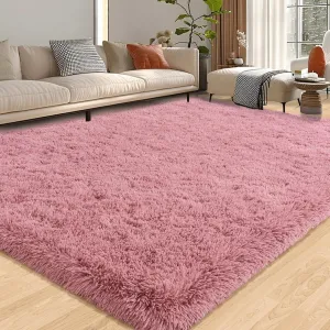 9x12 Large Rugs for Living Room, Blush Pink Area Rugs Soft Fluffy Furry Plush Bedroom Girls Room Carpet, Non-Slip Big Indoor Floor Rugs, Shag Throw Rug for Home Decor