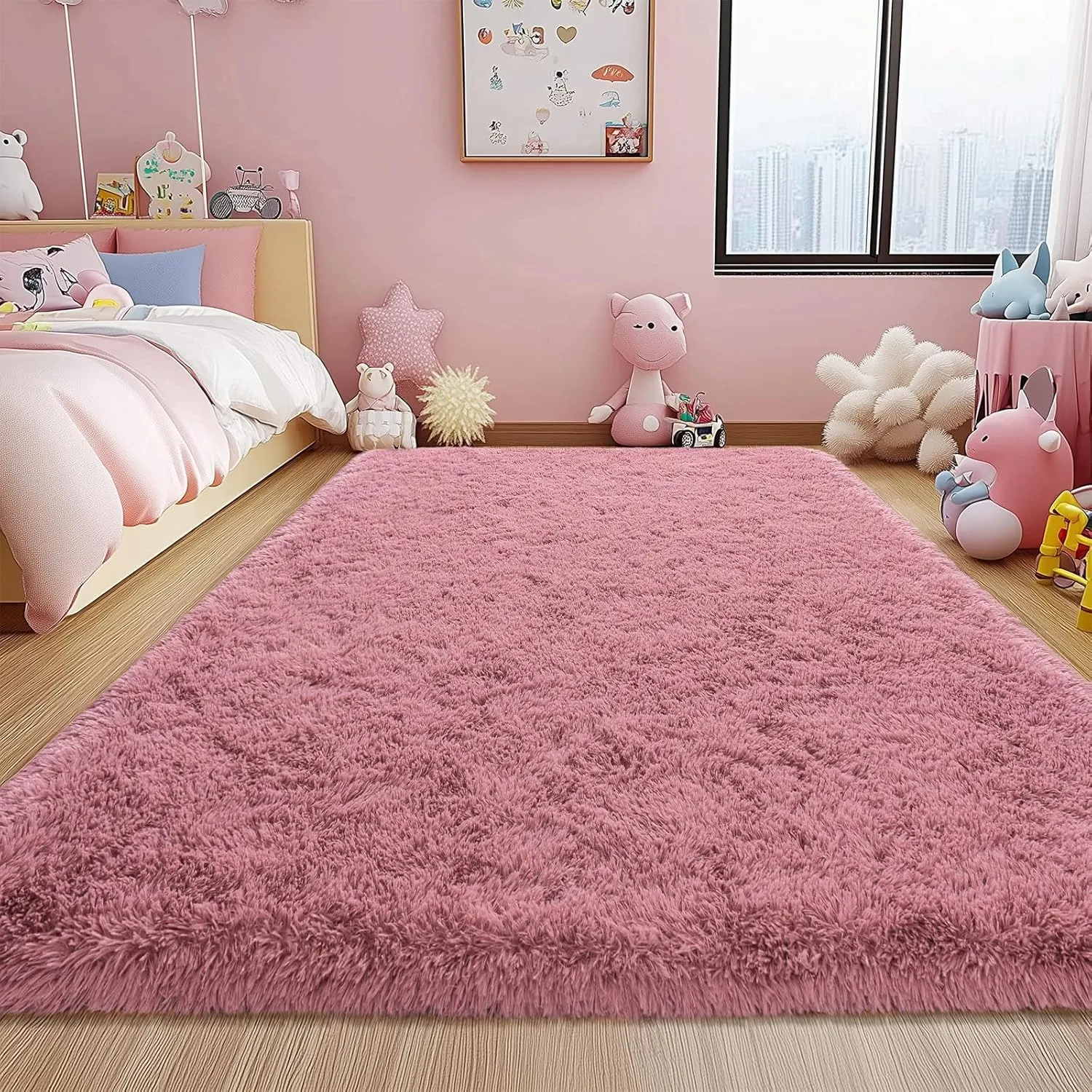 9x12 Large Rugs for Living Room, Blush Pink Area Rugs Soft Fluffy Furry Plush Bedroom Girls Room Carpet, Non-Slip Big Indoor Floor Rugs, Shag Throw Rug for Home Decor