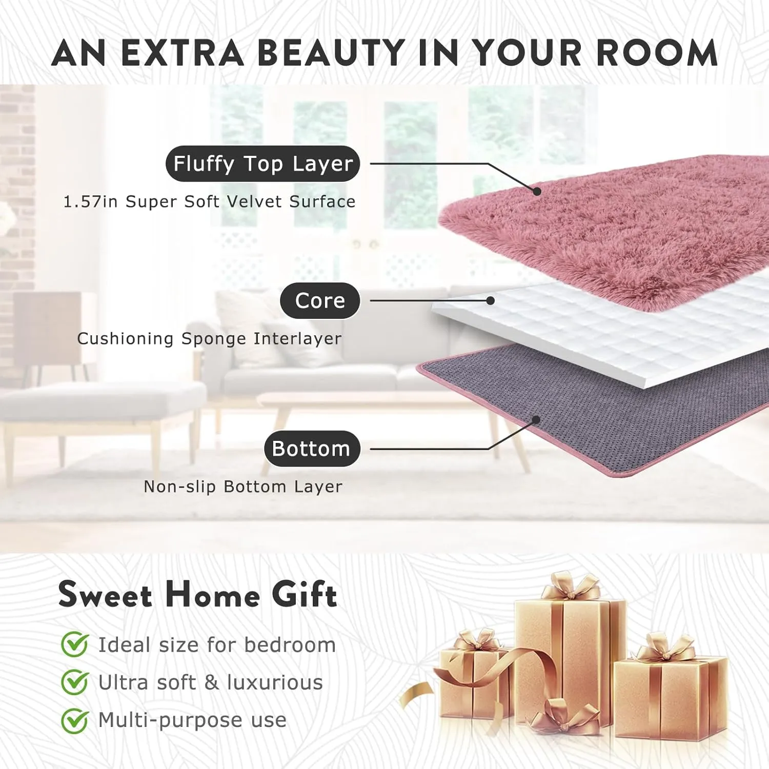 9x12 Large Rugs for Living Room, Blush Pink Area Rugs Soft Fluffy Furry Plush Bedroom Girls Room Carpet, Non-Slip Big Indoor Floor Rugs, Shag Throw Rug for Home Decor