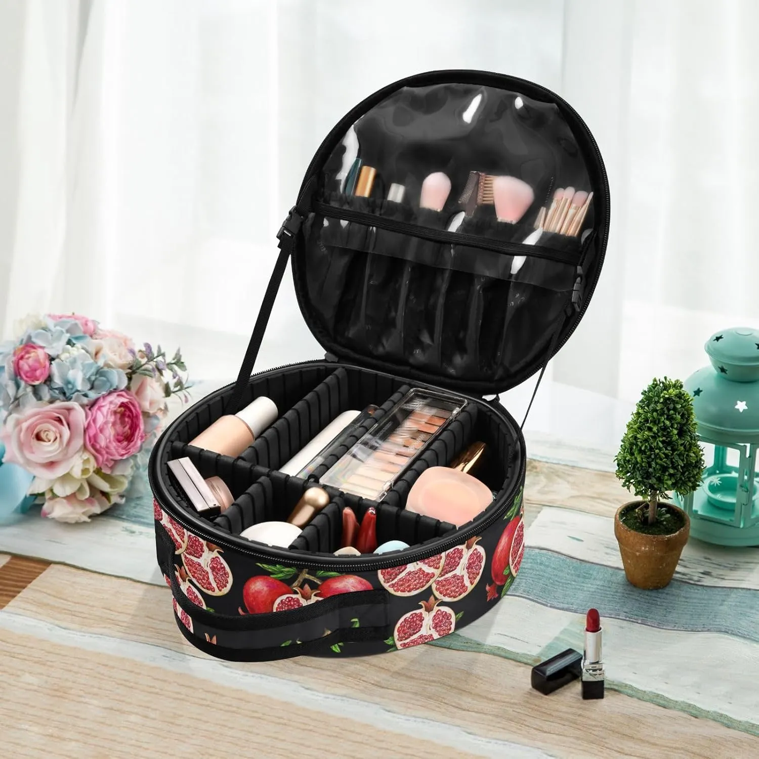 ALAZA Ripe Fruit of Red Pomegranate Travel Make Up Organizer Cosmetic Brush Bags Case