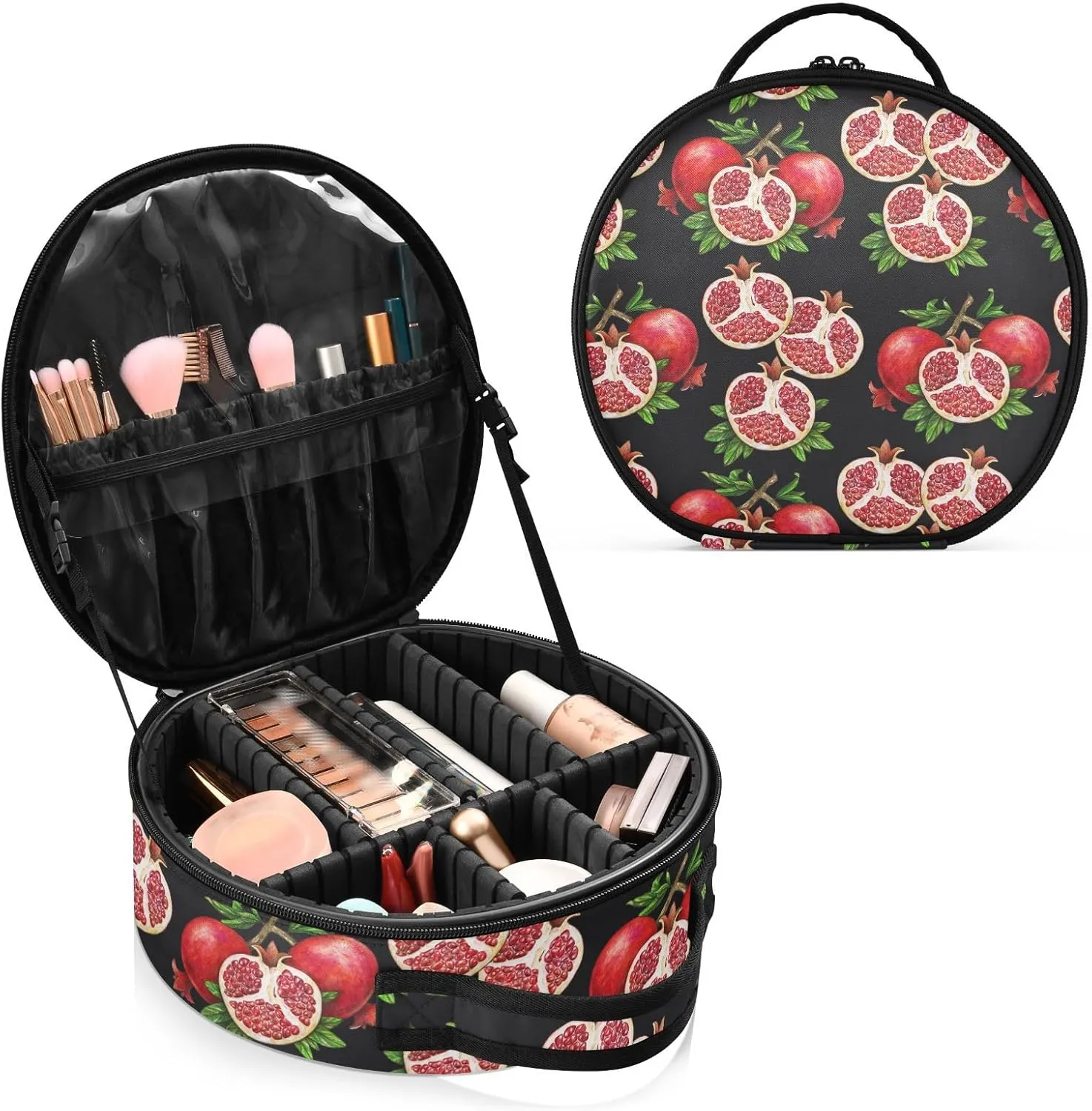 ALAZA Ripe Fruit of Red Pomegranate Travel Make Up Organizer Cosmetic Brush Bags Case