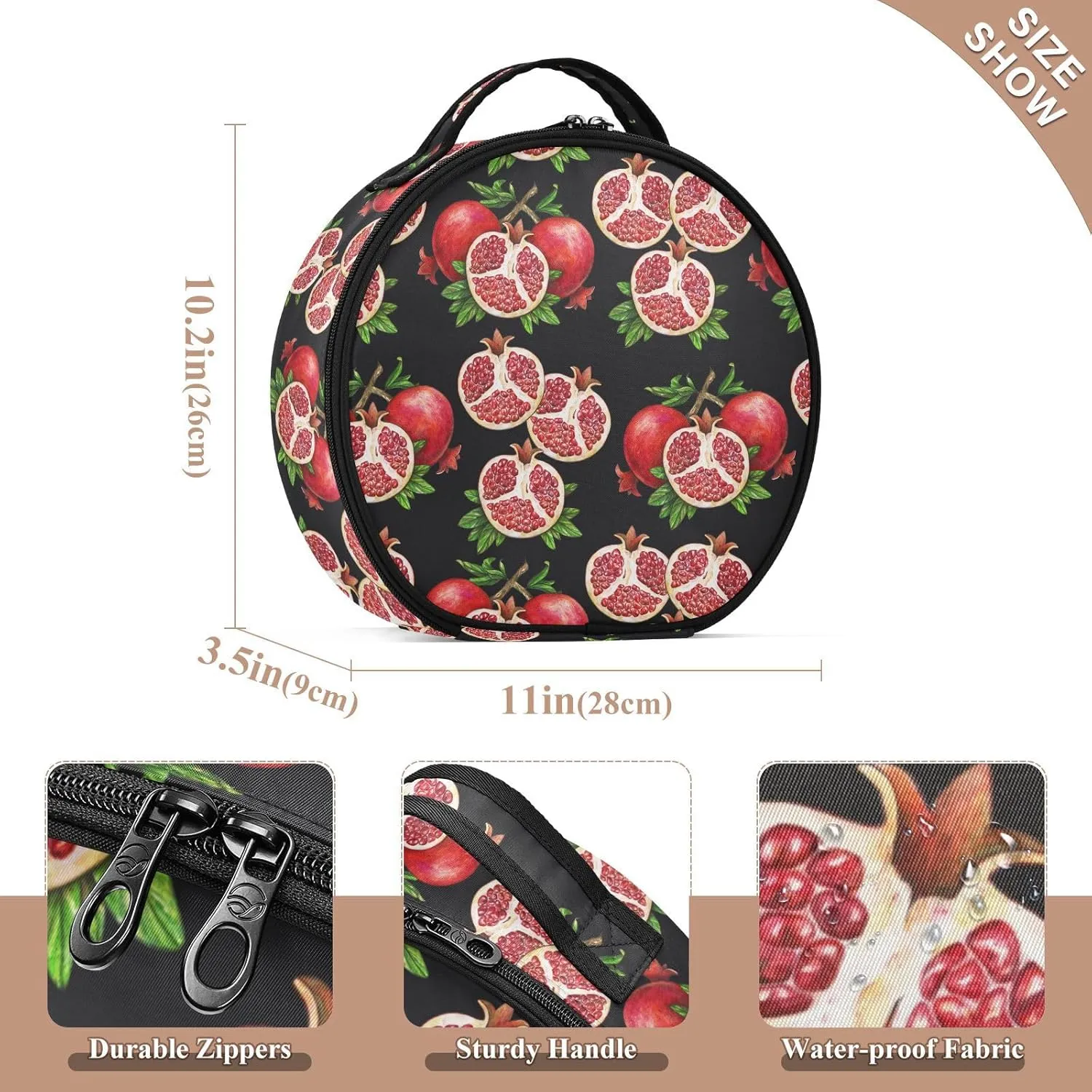 ALAZA Ripe Fruit of Red Pomegranate Travel Make Up Organizer Cosmetic Brush Bags Case
