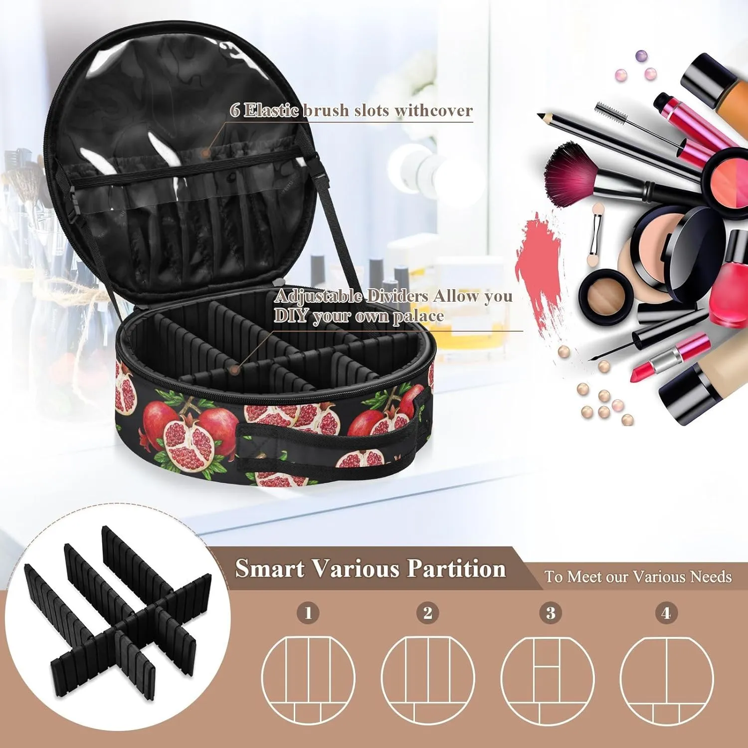 ALAZA Ripe Fruit of Red Pomegranate Travel Make Up Organizer Cosmetic Brush Bags Case