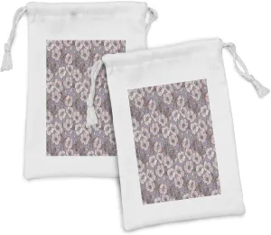 Ambesonne Vintage Fabric Pouch Set of 2, Graceful Nature Theme Bedding Plant Poppies Buds with Look French Garden, Small Drawstring Bag for Toiletries Masks and Favors, 9" x 6", Mauve Blush