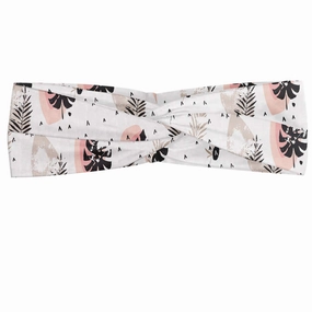 Ambesonne Boho Headband for Women, Hand Drawn Tropical Leaves and Scandinavian Strokes, Elastic Comfy Hair Accessory Knotted Head Wrap Everyday Use, XS-S, Blush Salmon