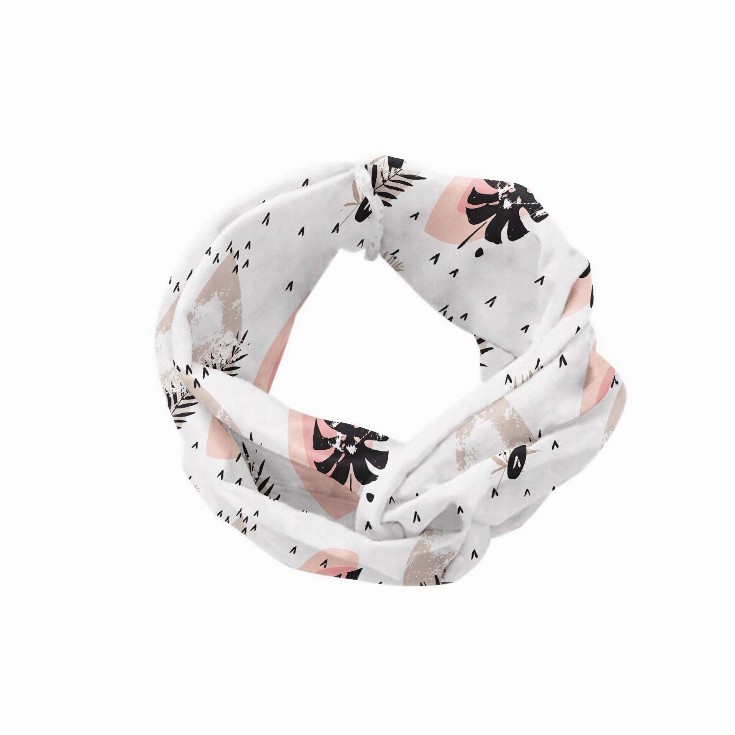 Ambesonne Boho Headband for Women, Hand Drawn Tropical Leaves and Scandinavian Strokes, Elastic Comfy Hair Accessory Knotted Head Wrap Everyday Use, XS-S, Blush Salmon