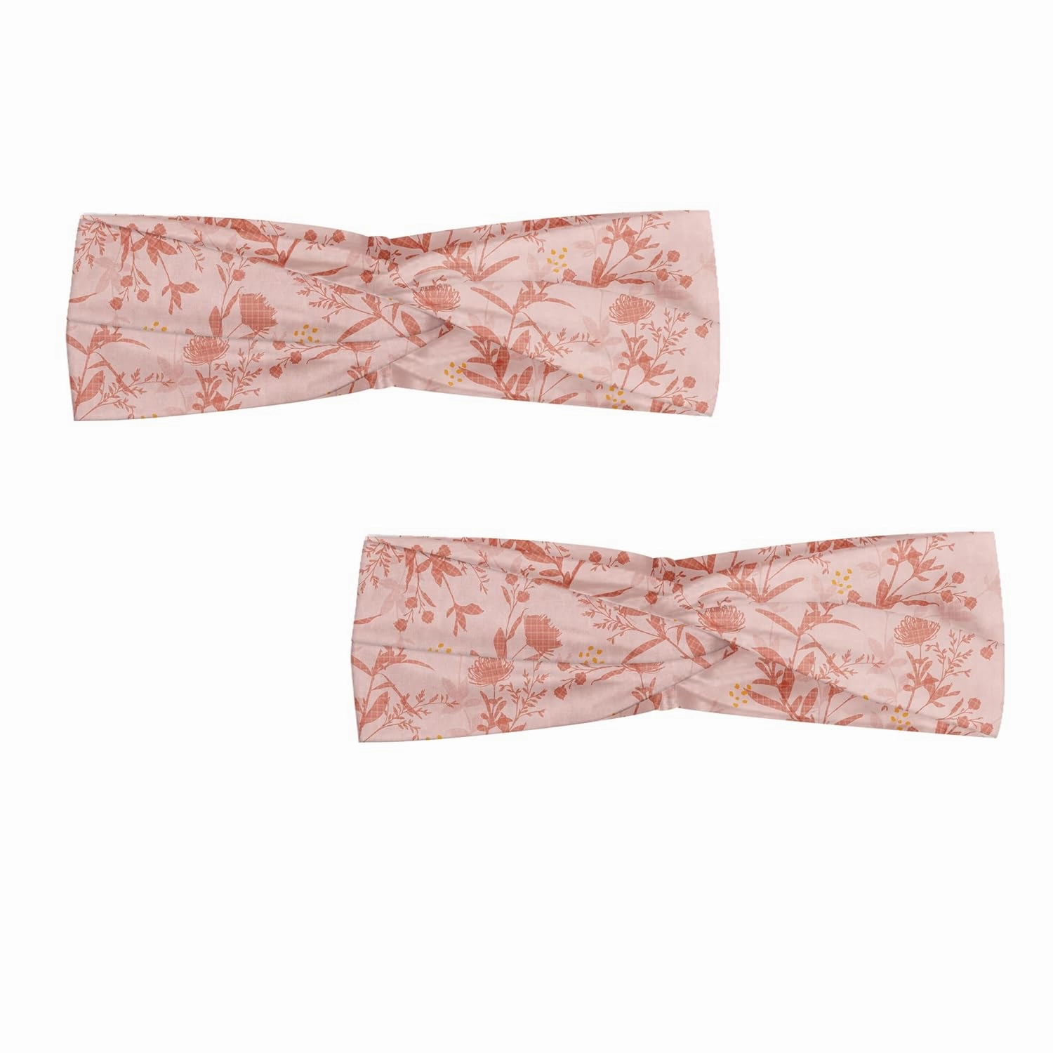 Ambesonne Botanical Headband Set of 2, Floral Theme Hand Drawn Like Soft Tone Flowers Silhouette and Leaves Pinkish Stripes, Knotted Elastic Hair Band Accessory for Women Everyday Use, M-L, Blush