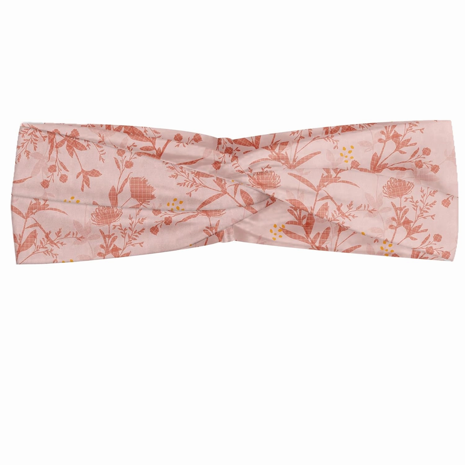 Ambesonne Botanical Headband Set of 2, Floral Theme Hand Drawn Like Soft Tone Flowers Silhouette and Leaves Pinkish Stripes, Knotted Elastic Hair Band Accessory for Women Everyday Use, M-L, Blush