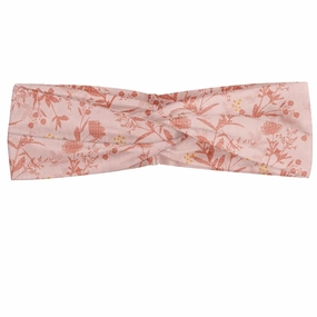 Ambesonne Botanical Headband Set of 2, Floral Theme Hand Drawn Like Soft Tone Flowers Silhouette and Leaves Pinkish Stripes, Knotted Elastic Hair Band Accessory for Women Everyday Use, M-L, Blush