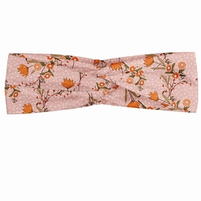 Ambesonne Floral Headband Set of 2, Pastel Romantic Colored Wild Flowers Drawing on Polka Dotted Backdrop, Knotted Elastic Hair Band Accessory for Women Everyday Use, M-L, Blush Camel Burnt Sienna