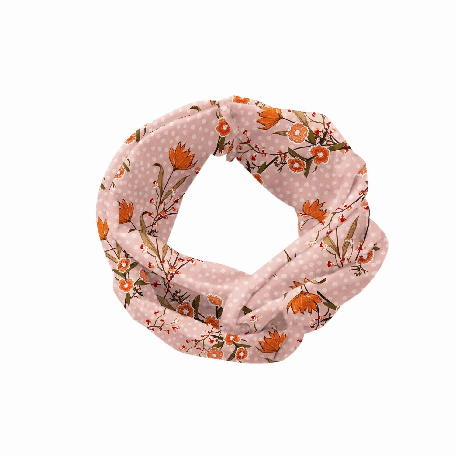 Ambesonne Floral Headband Set of 2, Pastel Romantic Colored Wild Flowers Drawing on Polka Dotted Backdrop, Knotted Elastic Hair Band Accessory for Women Everyday Use, M-L, Blush Camel Burnt Sienna