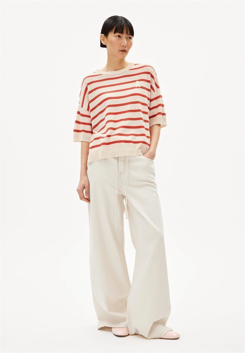 ARMEDANGELS Lizaa Lino Stripes raw white-coral blush