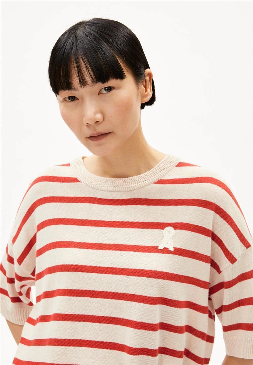 ARMEDANGELS Lizaa Lino Stripes raw white-coral blush