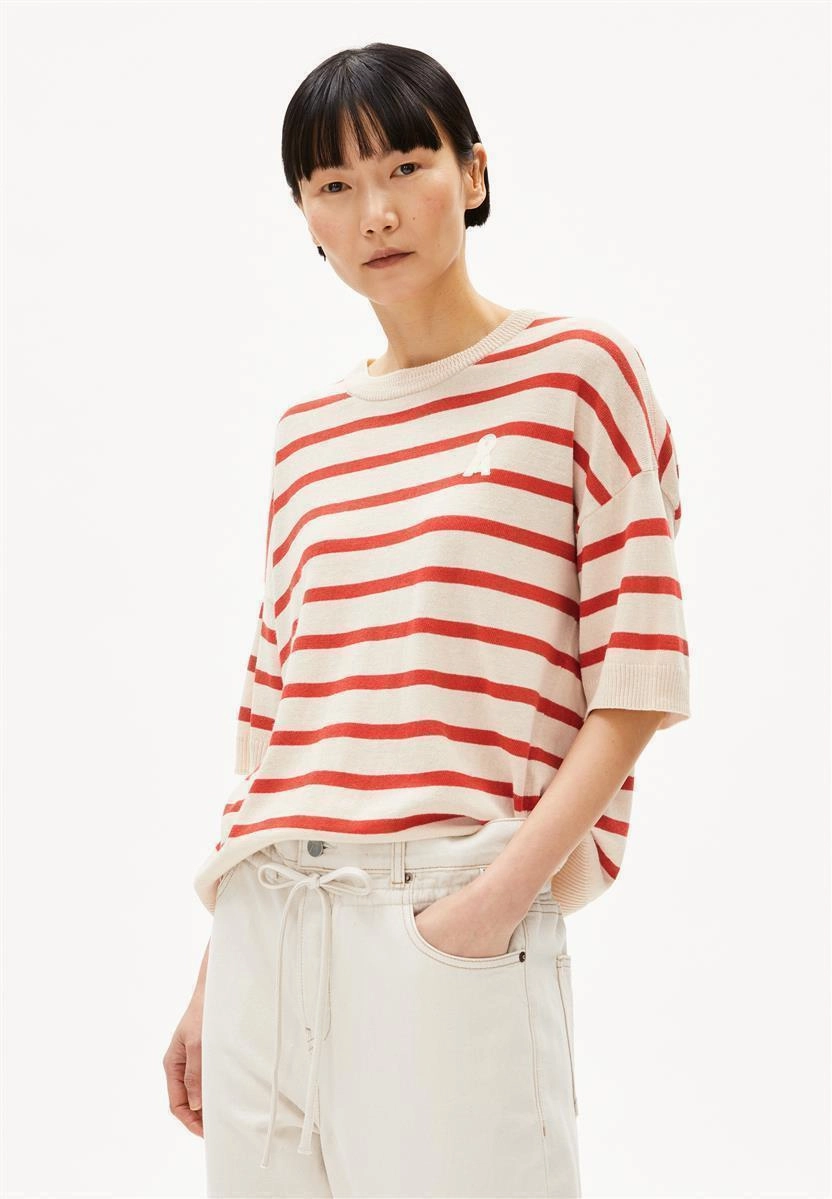 ARMEDANGELS Lizaa Lino Stripes raw white-coral blush