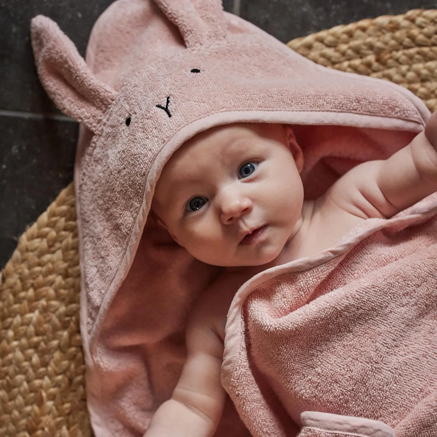 Baby Hooded Towel – Organic Cotton Baby Bath Towels, 32" x 32" Super-Soft and Absorbent Baby Towels for Newborn 2-Pack (Rabbit Blush/Bear Fog)