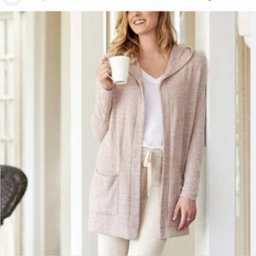 Barefoot Dreams Cozychic Lite Blush Pink Beach Resort Hoodie Cardigan Size Small