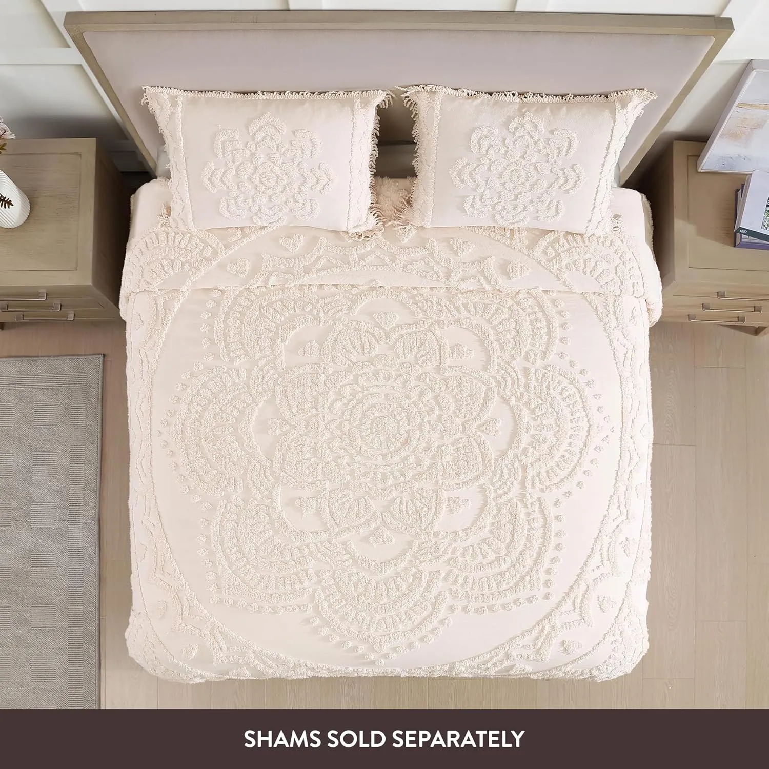 Beatrice Home Fashions Full, Blush, Lotus Medallion 100% Cotton Chenille Bedspread, Soft, Cozy, Lightweight, Fringe