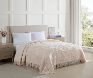 Beatrice Home Fashions Full, Blush, Lotus Medallion 100% Cotton Chenille Bedspread, Soft, Cozy, Lightweight, Fringe