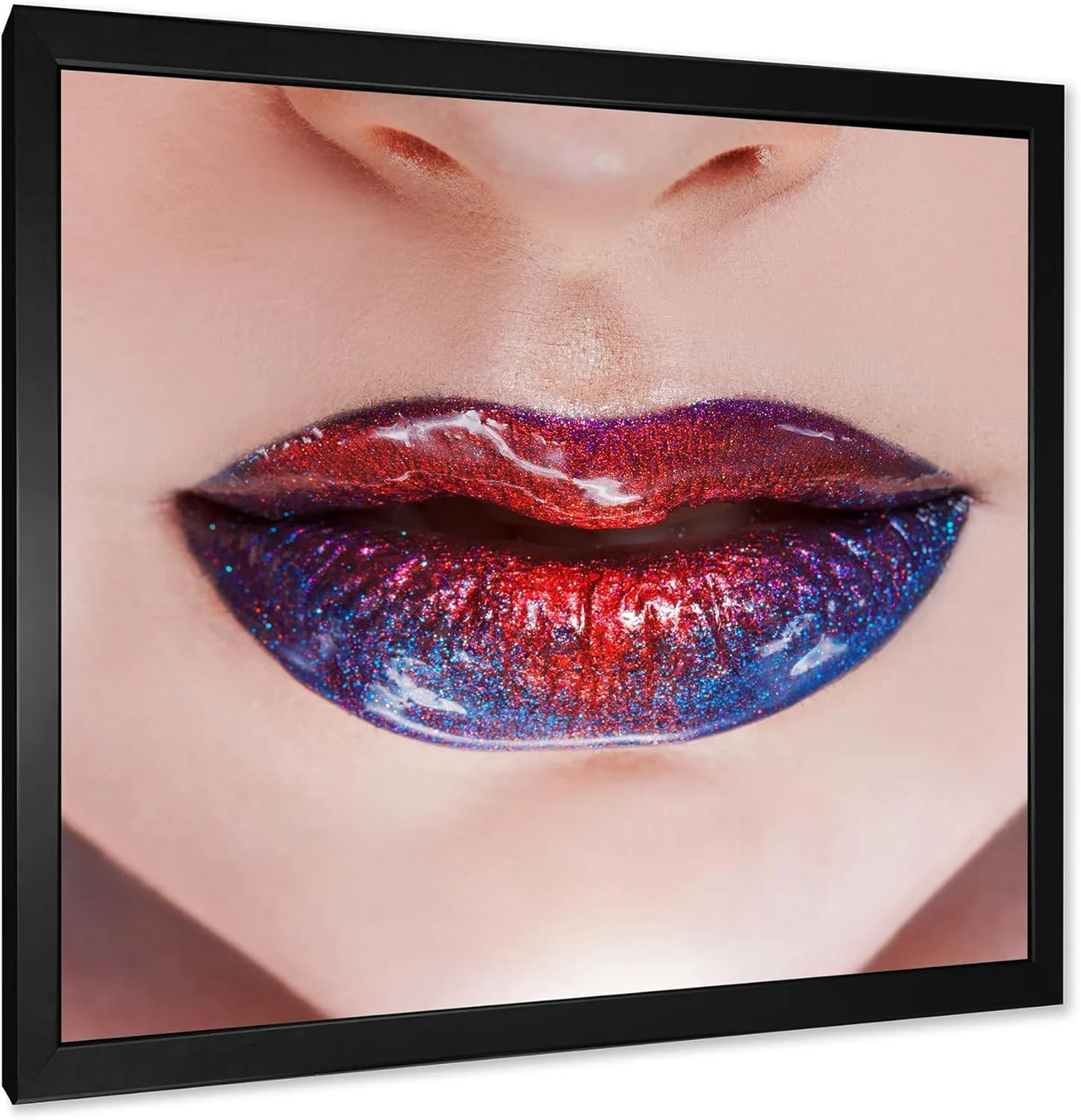 Beautiful Women Lips With Bright Lipstick Modern Framed Wall Art