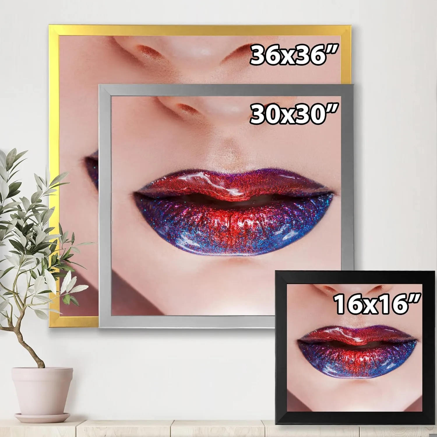 Beautiful Women Lips With Bright Lipstick Modern Framed Wall Art