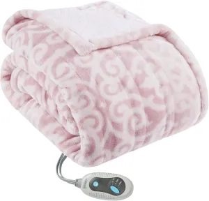 Beautyrest Ultra Soft Sherpa Berber Fleece Electric Poncho Wrap Blanket Heated Throw with Auto Shutoff, 50 in x 64 in, Blush Lattice