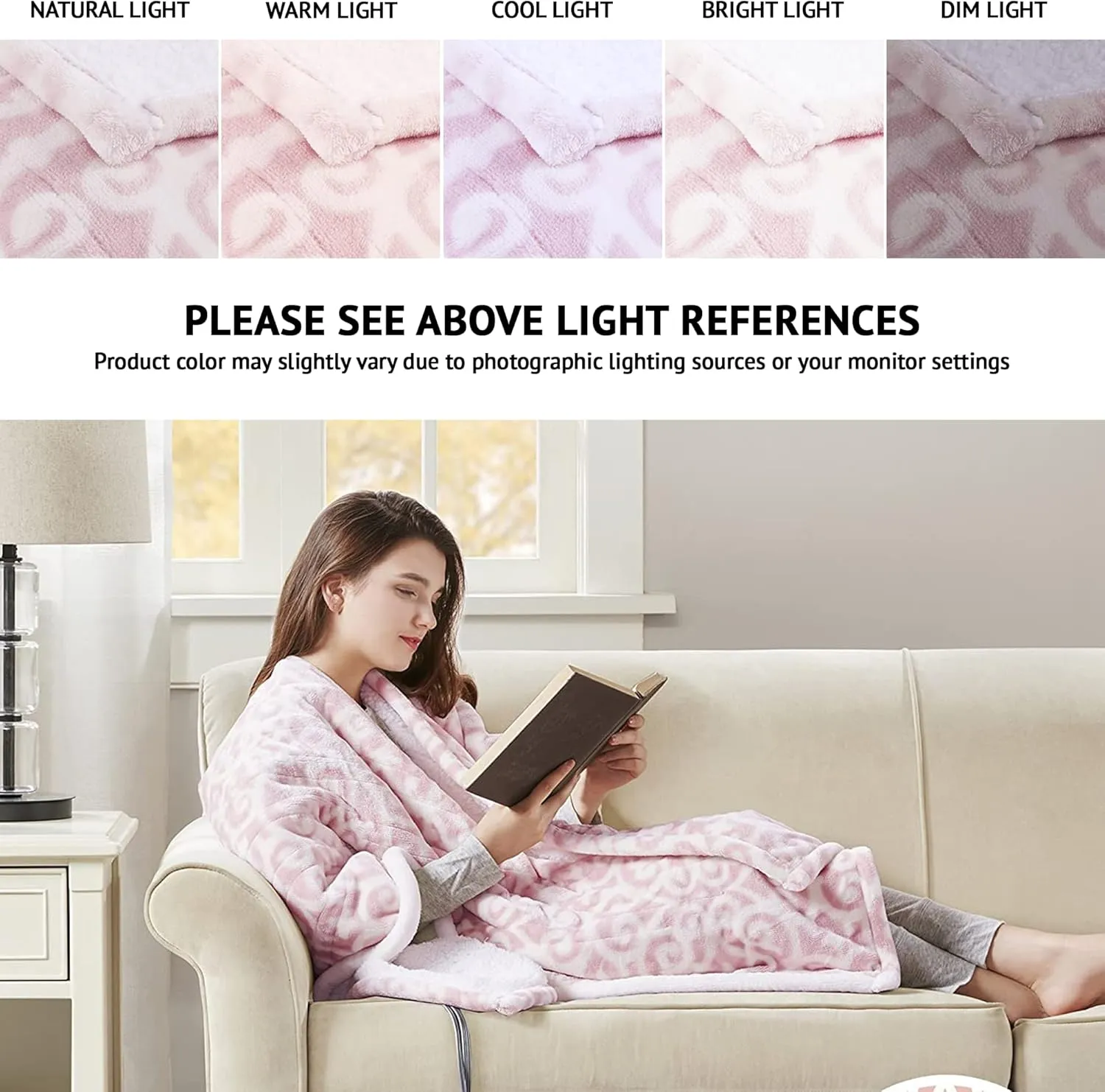 Beautyrest Ultra Soft Sherpa Berber Fleece Electric Poncho Wrap Blanket Heated Throw with Auto Shutoff, 50 in x 64 in, Blush Lattice