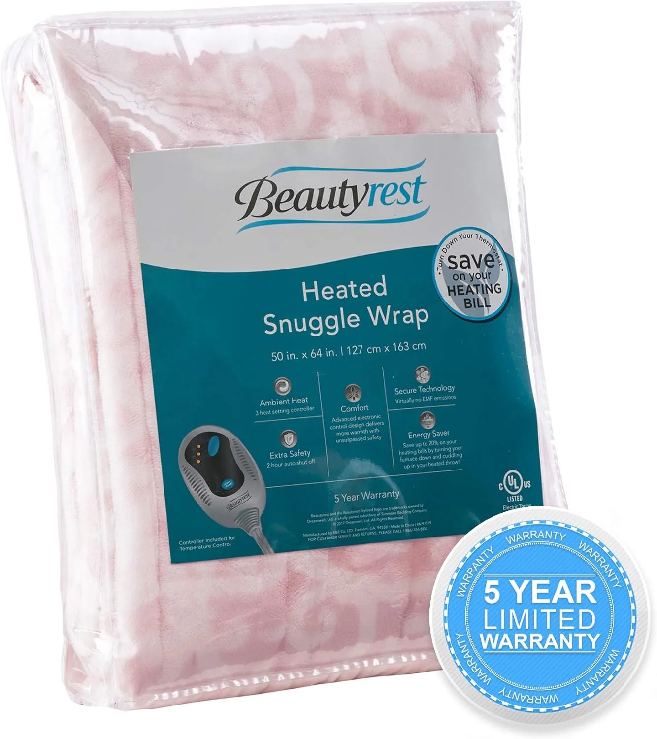 Beautyrest Ultra Soft Sherpa Berber Fleece Electric Poncho Wrap Blanket Heated Throw with Auto Shutoff, 50 in x 64 in, Blush Lattice