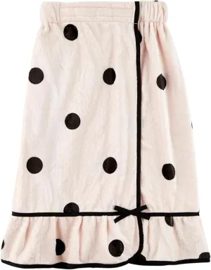 Bella Blissfully Cozy Ultra-Soft Plush Polyester One Size Fits Most Women's Spa Shower Wrap Bath Robe Towel with Ruffle, Blush Dot