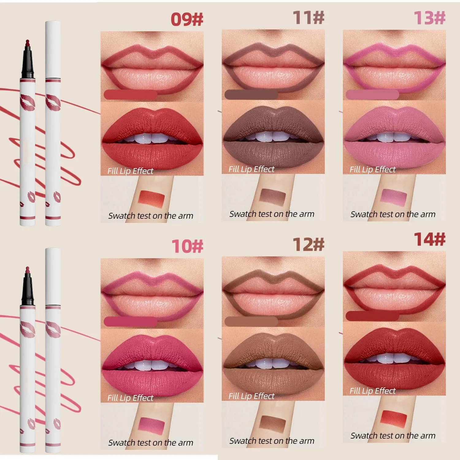 Benighty Liquid Lip Liner, Quick-Drying Liquid Lip Stain, Lip Stain Long Lasting Waterproof (Seven colors-A, one size)