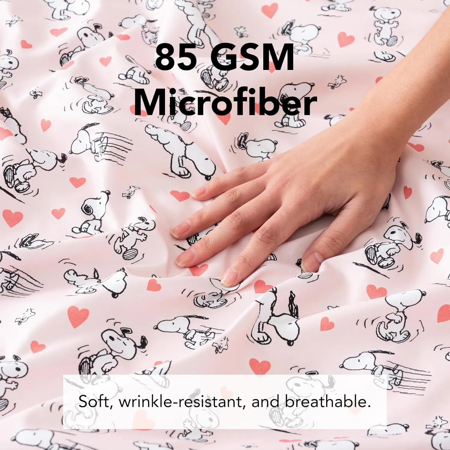 Berkshire Blanket Peanuts® Fitted Sheet Queen Size, Cute Character Snoopy Microfiber Sheet with Deep Pocket, Soft and Breathable, Mini Peanuts Poses and Hearts Blush