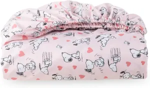 Berkshire Blanket Peanuts® Fitted Sheet Queen Size, Cute Character Snoopy Microfiber Sheet with Deep Pocket, Soft and Breathable, Mini Peanuts Poses and Hearts Blush